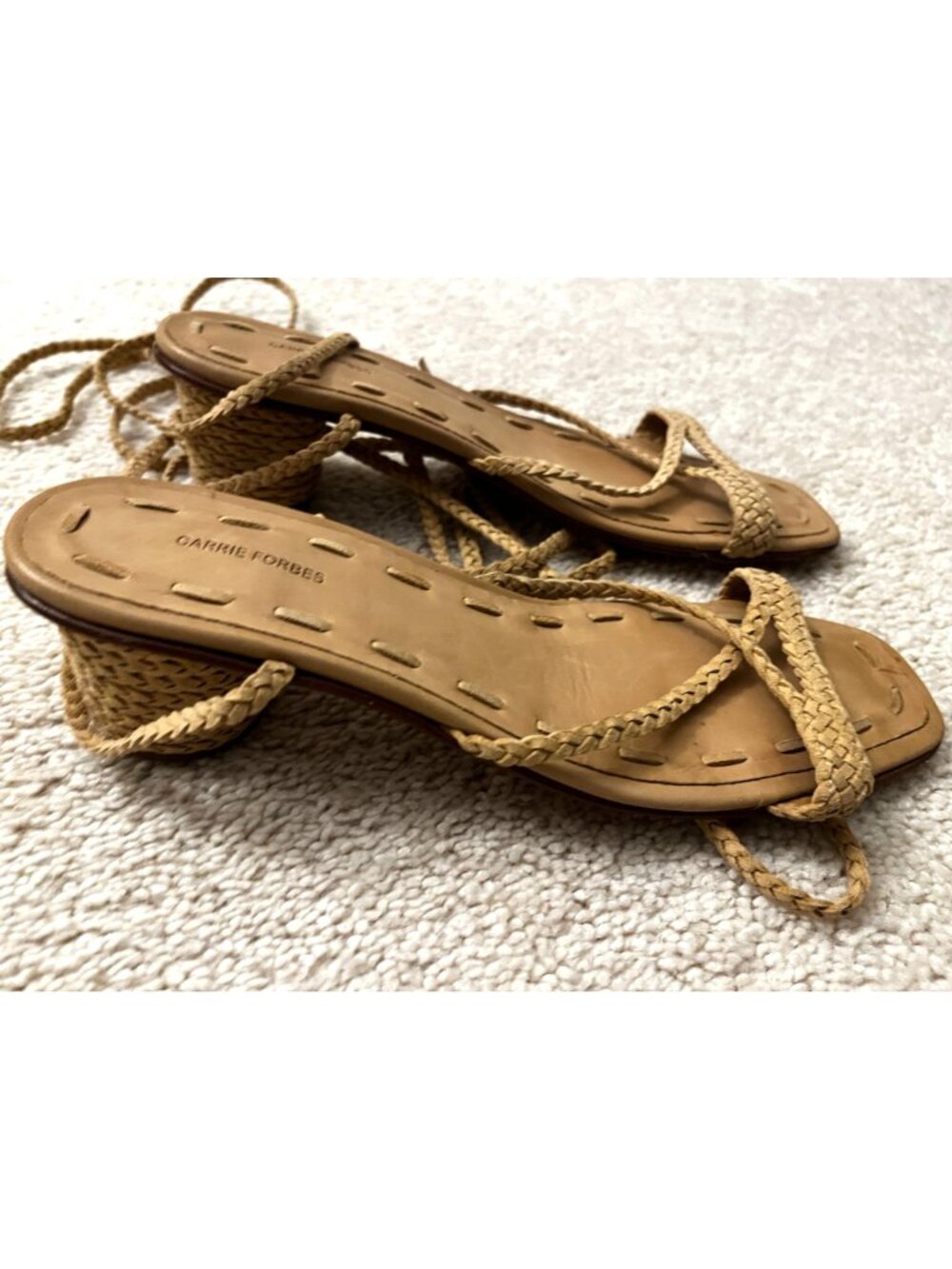 Carrie Forbes Braided Leather Lace Up Ankle Wrap Tie Sandals Heels Sz 39 US 9 - Picture 4 of 10